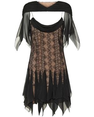 Valentino Garavani Lace-Panelled Handkerchief-Hem Dress - Black