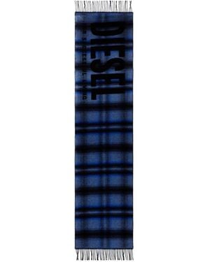 DIESEL S-Check Jacquard Logo-Lettering Scarf - Blue