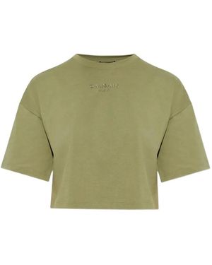 Balmain T-Shirt Crop À Logo - Green