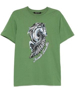 Roberto Cavalli Graphic-Print Cotton T-Shirt - Green
