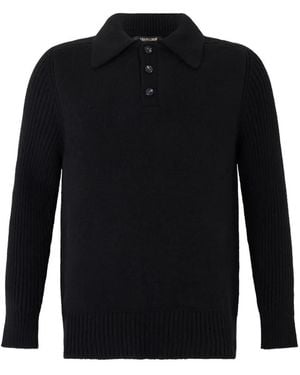 Roberto Cavalli Ribbed-Knit Polo Jumper - Black