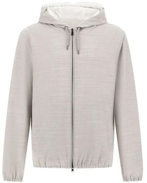 Herno Zip-Up Mélange Hooded Jacket - White