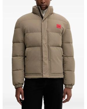 HUGO Padded Logo-Patch Jacket - Natural