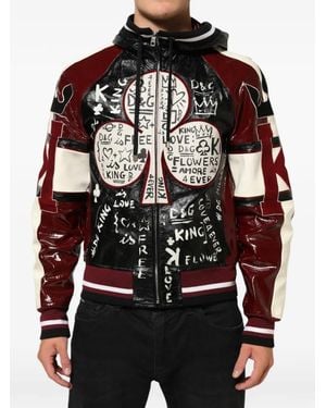Dolce & Gabbana Hooded Leather Dg King Biker Jacket Calfskin Lambskin Clothing - Black