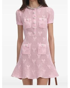 Self-Portrait Bow-Pattern Pearl-Embellished Dress - Pink