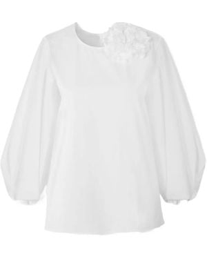 Carolina Herrera Puff-Sleeve Top With Rosette - White