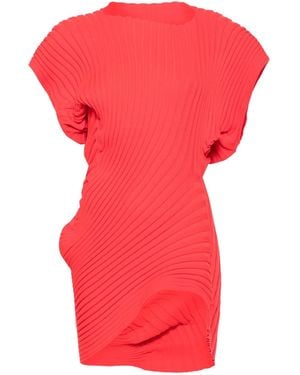Issey Miyake Ribbed-Knit Short-Sleeved Top - Red
