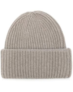 Soft Goat Ribbed-Knit Beanie Hat - Gray