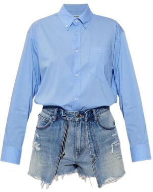 Alexander Wang Distressed Denim Playsuit - Blue