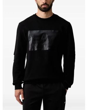 EA7 Sudadera De Algodón Con Cuello Redondo - Negro