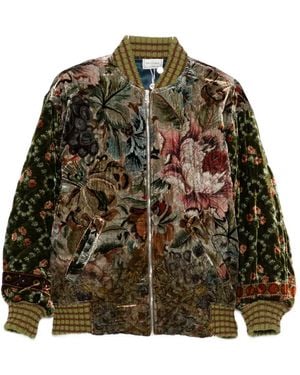 Pierre Louis Mascia Floral-Pattern Velvet Bomber Jacket - Green