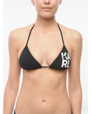KARL LAGERFELD Logo-Print Triangle Bikini Top - Black