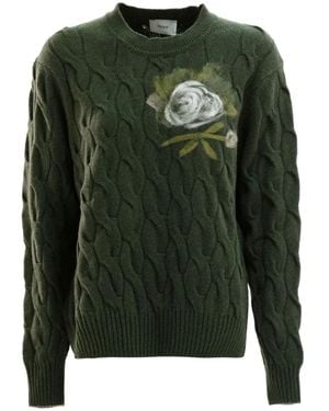 Erdem Rosenverzierter Pullover Mit Zopfmuster - Grün