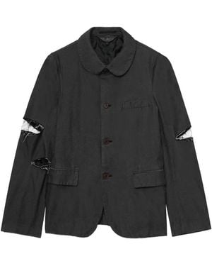 COMME DES GARÇON BLACK Peter-Pan Collar Ripped Overshirt - Black