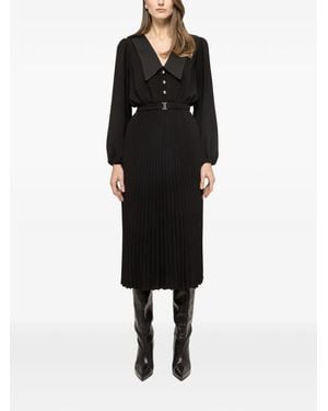 Nissa Pleated Belted Midi Dress - Black