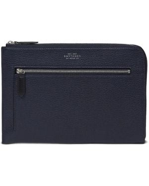 Smythson Flat Travel Organizer Zip-Top Pouch - Blue