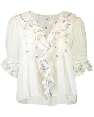 Doen Hettie Ruffled Floral-Embroidered Blouse - White