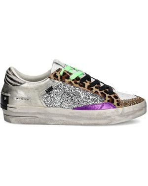 Crime London Sk8 Deluxe Animal-Print Glitter-Embellishment Trainers - Metallic