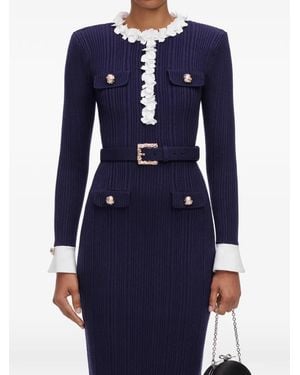 Self-Portrait Flower Rib-Knit Midi Dress - Blue