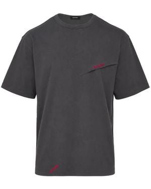 we11done Logo-Print Slash-Detail T-Shirt - Grey