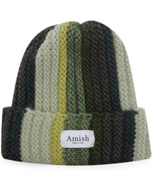 AMISH Multi-Stripe Chunky-Knit Beanie Hat - Green