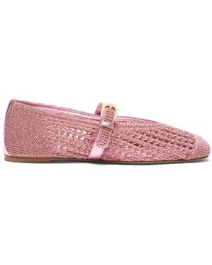 Stuart Weitzman Leora Crochet-Knit Ballet Flats - Pink
