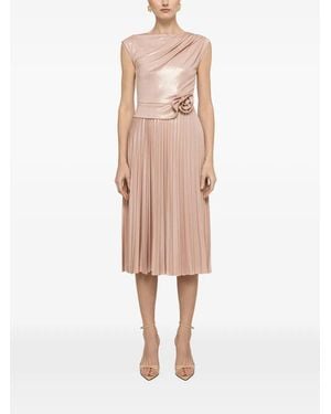 Nissa Metallic-Effect Pleated Midi Dress - Natural