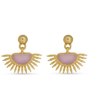 Ottoman Hands Sunrise Rose Quartz Drop Earrings - Metallic