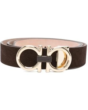 Ferragamo Gancini-Buckle Suede Belt - Bianco