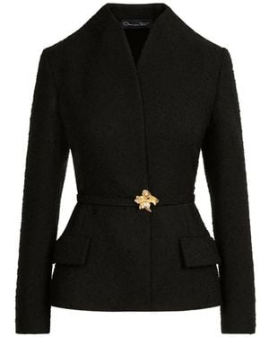 Oscar de la Renta Belt Tweed Jacket - Black