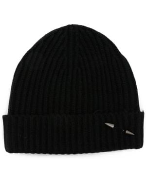 Isabel Benenato Ribbed-Knit Spike-Detail Beanie Hat - Black