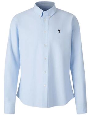 Ami Paris Cotton Shirt With Ami De Coeur - Blue