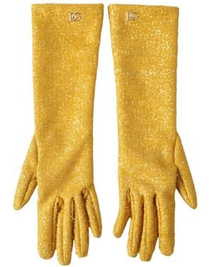 Dolce & Gabbana Sequined Logo-Plaque Gloves - Metallic