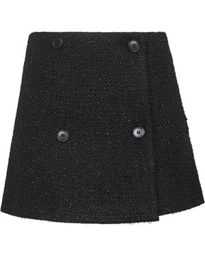 Blanca Vita Buttoned Tweed Mini Skirt - Black