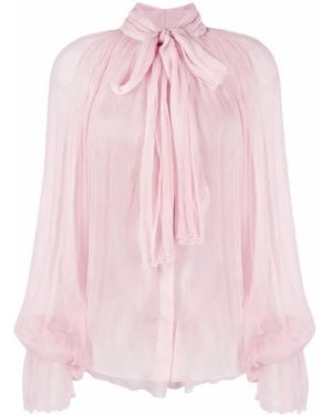Atu Body Couture Pussy Bow-Collar Silk Blouse - Pink