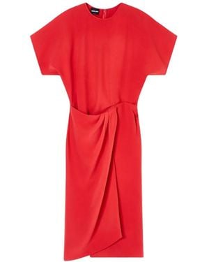 Giorgio Armani Draped Short-Sleeve Midi Dress - Red