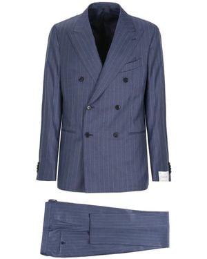 Caruso Pinstripe Double-Breasted Suit - Blue