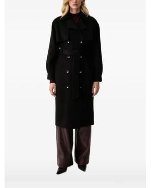 Silvian Heach Double-Breasted Belted Coat - Black