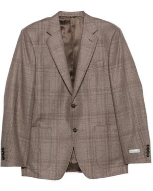 Canali Check-Pattern Notched-Lapels Blazer - Brown