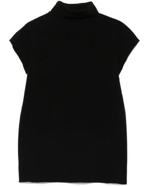 Issey Miyake Short-Sleeve Turtleneck Top - Black