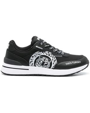 Just Cavalli Tiger Head-Print Leather Trainers - Black