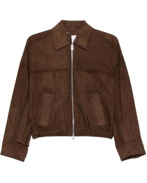 Bully Perforated Zip Leather Jacket - Brown