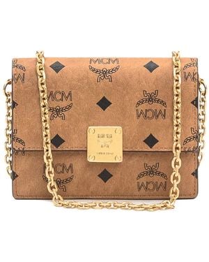 MCM Visetos Logo-Plaque Cross Body Bag - Brown