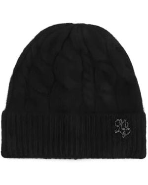 Liu Jo Cable-Knit Logo-Detail Beanie Hat - Black
