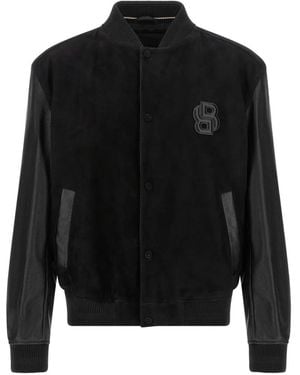 BOSS Monogram-Patch Bomber Jacket - Black