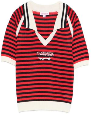 Charles Jeffrey Striped Polo-Collar T-Shirt - Red
