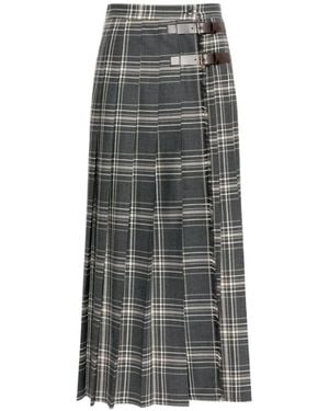 Weekend by Maxmara Check Pleated Midi Skirt - Grey