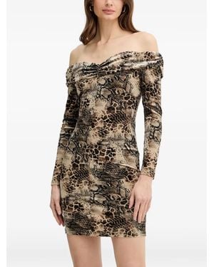 Guess Off-Shoulder Animal-Print Mini Dress - Natural