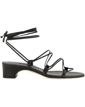 Manolo Blahnik Lace-Up Block-Heel Sandals - Black