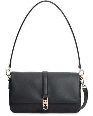 Tommy Hilfiger Logo-Plaque Pebbled-Effect Shoulder Bag - Black